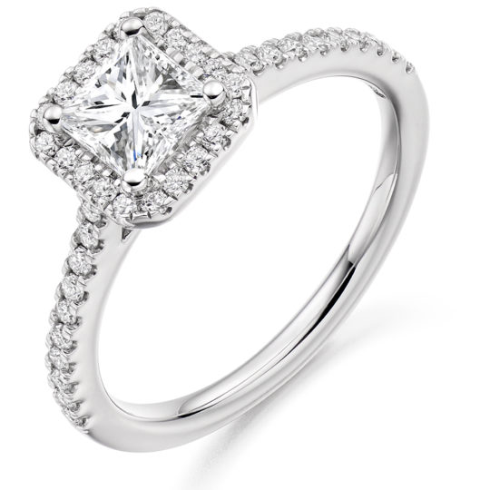 Platinum Princess Cut Diamond Halo Engagement Ring 1.10ct