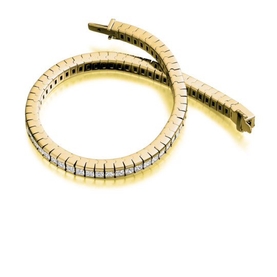 18ct Yellow Gold Princess Cut Diamond Channel Set Tennis Bracelet 6.50ct