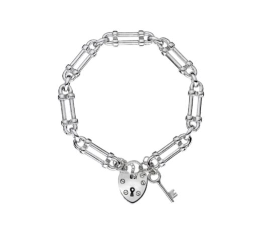Sterling Silver Key & Lock Pillar Link Bracelet