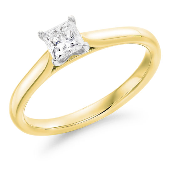 18ct Yellow Gold Princess Cut Diamond Solitaire Engagement Ring 0.40ct