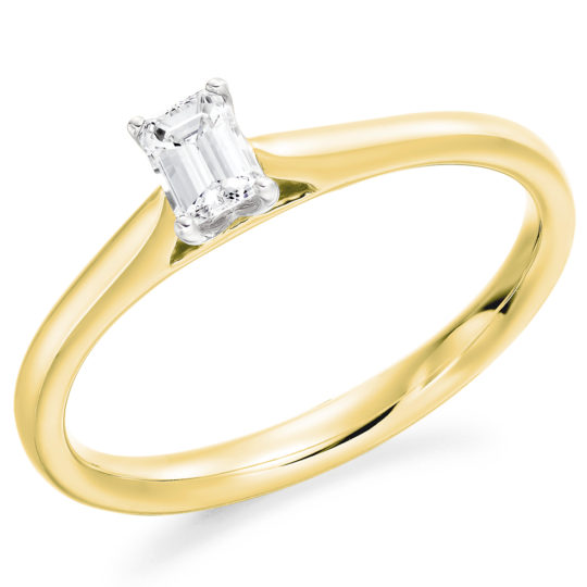 18ct Yellow Gold Emerald Cut Diamond Solitaire Engagement Ring 0.30ct