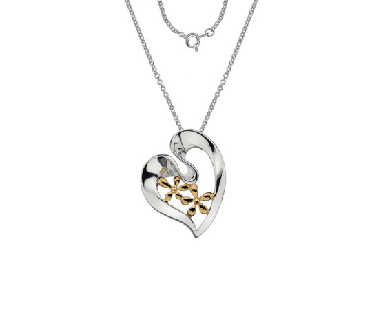 Sterling Silver & Gold Plated Floral Heart Pendant & Chain