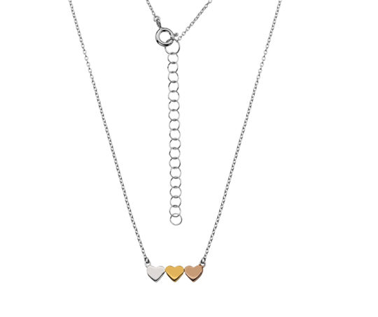 Sterling Silver, Yellow & Rose Gold Plated Heart Necklace