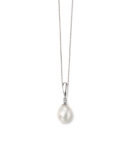 9ct White Gold Freshwater Pearl & Diamond Drop Pendant