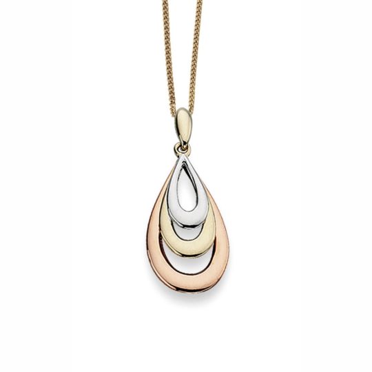 9ct Yellow, White & Rose Gold Drop Pendant