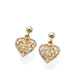 9ct Yellow Gold Caged Heart Drop Earrings
