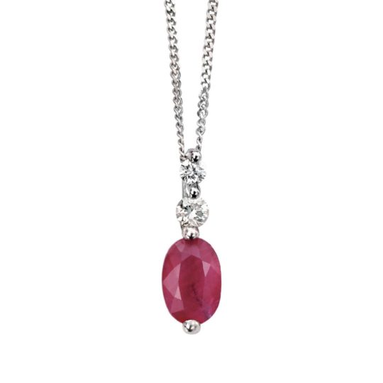 9ct White Gold Ruby & Diamond Three Stone Pendant