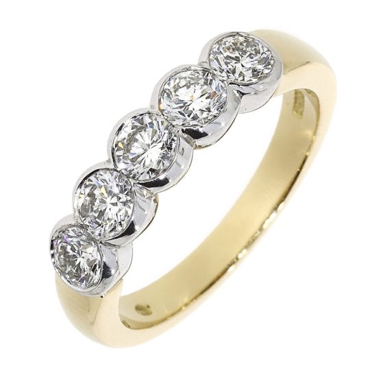 18ct Yellow Gold Brilliant Cut Diamond Five Stone Bezel Set Eternity Ring 1.00ct