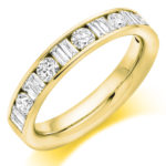 18ct Yellow Gold Brilliant Cut & Baguette Cut Diamond Channel Set Half Eternity Ring 1.00ct