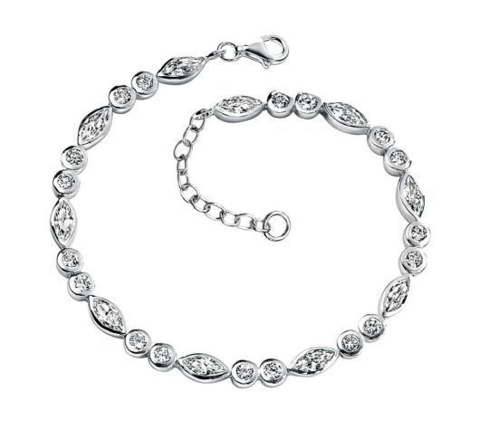 Sterling Silver Marquise Cut & Round Cut Cubic Zirconia Tennis Bracelet