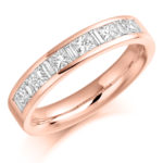 18ct Rose Gold Princess Cut & Baguette Cut Diamond Channel Set Half Eternity Ring 1.00ct