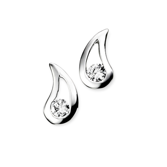 Sterling Silver Cubic Zirconia Tear Drop Stud Earrings