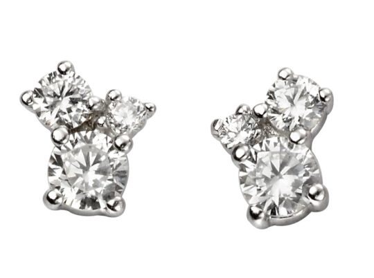 Sterling Silver Cubic Zirconia Three Stone Stud Earrings