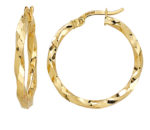 9ct Yellow Gold Diamond Cut Twisted Hoop Earrings