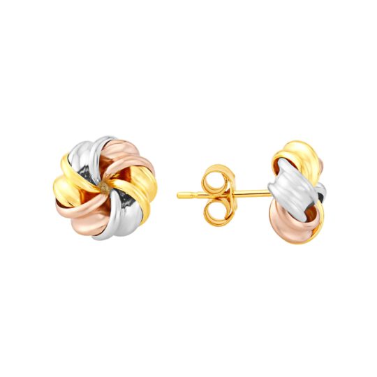 9ct Yellow, White & Rose Gold Fancy Knot Stud Earrings
