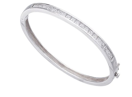 Sterling Silver Princess Cut Cubic Zirconia Bangle