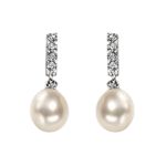 Sterling Silver White Freshwater Pearl & Cubic Zirconia Drop Earrings