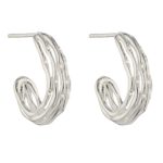 Sterling Silver Bamboo Style & Cubic Zirconia Hoop Earrings