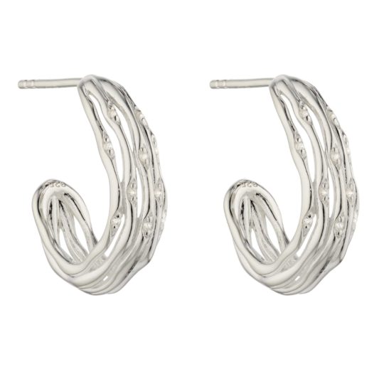 Sterling Silver Bamboo Style & Cubic Zirconia Hoop Earrings - johnmacintyre