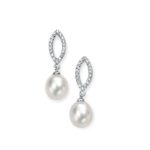 Sterling Silver Freshwater Pearl & Marquise Shaped Cubic Zirconia Drop Earrings