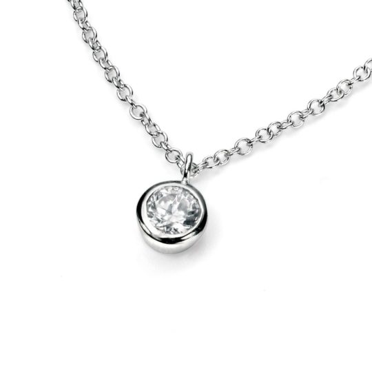 Sterling Silver Cubic Zirconia Bezel Set Pendant & Chain