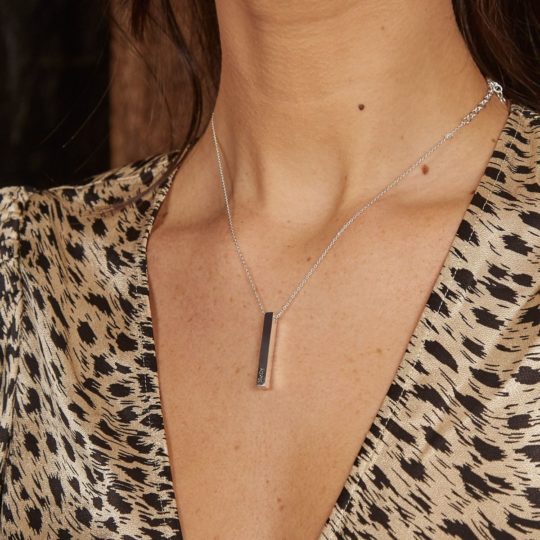 Sterling Silver Long Bar Drop Pendant & Chain