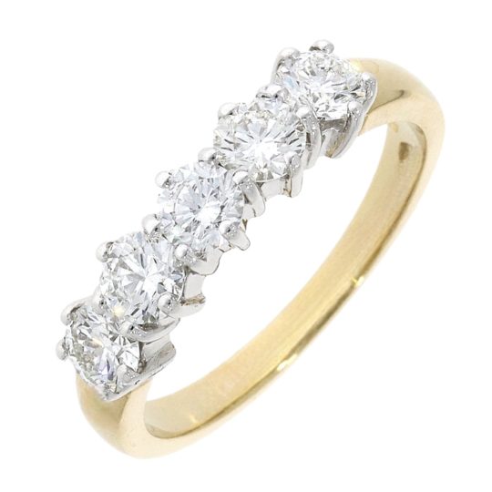 18ct Yellow Gold Brilliant Cut Diamond Five Stone Claw Set Eternity Ring 1.00ct