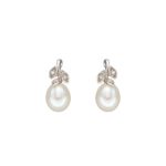 9ct White Gold Freshwater Pearl & Diamond Stud Earrings