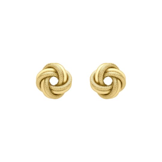 9ct Yellow Gold Textured & Polished Knot Stud Earrings