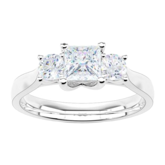 Platinum Princess Cut & Brilliant Cut Diamond Trilogy Engagement Ring 0.80ct