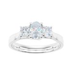 Platinum Oval Cut & Brilliant Cut Diamond Trilogy Engagement Ring 0.72ct