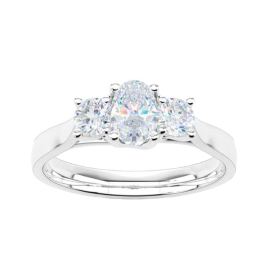 Platinum Oval Cut & Brilliant Cut Diamond Trilogy Engagement Ring 0.72ct