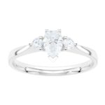 Platinum Pear Shape & Brilliant Cut Diamond Trilogy Engagement Ring 0.52ct