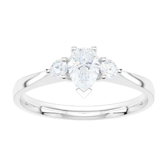 Platinum Pear Shape & Brilliant Cut Diamond Trilogy Engagement Ring 0.52ct