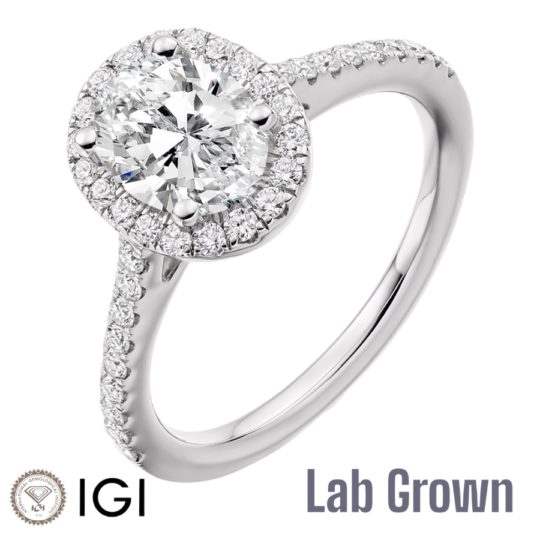 Lab Grown Platinum Oval Cut Diamond Halo Engagement Ring 1.45ct