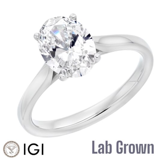 Lab Grown Platinum Oval Cut Diamond Solitaire Engagement Ring 2.00ct