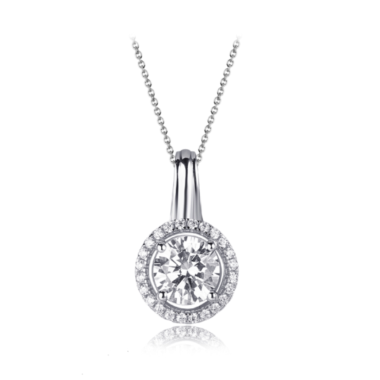 Sterling Silver Cubic Zirconia Halo Pendant & Chain