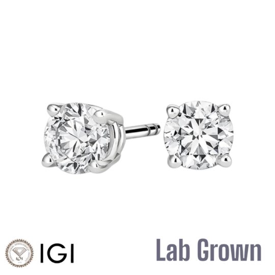 Lab Grown 18ct White Gold Brilliant Cut Diamond Stud Earrings 2.00ct