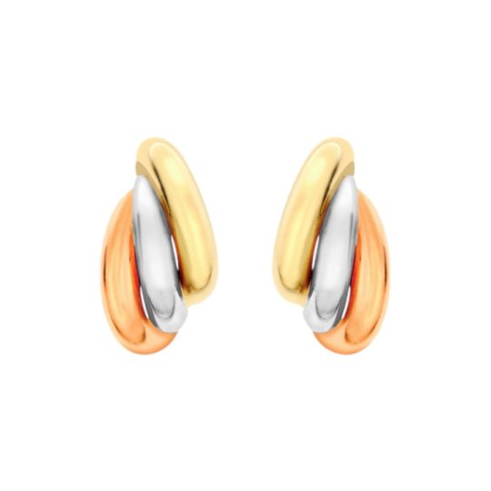 9ct Yellow, White & Rose Gold Russian Style Half Hoop Stud Earrings