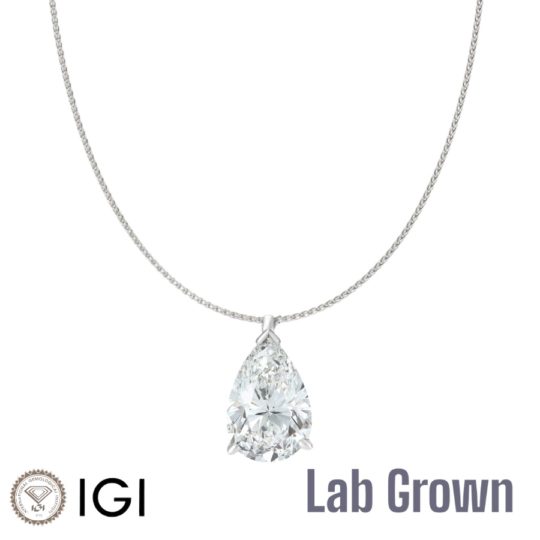 Lab Grown 18ct White Gold Pear Shape Diamond Pendant & Chain 2.57ct