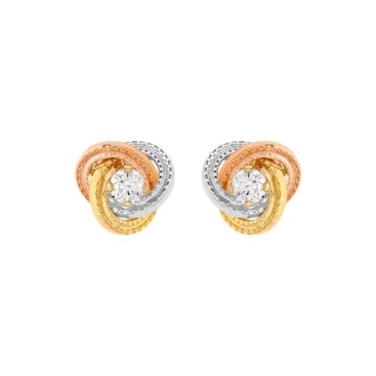 9ct Yellow, White & Rose Gold Cubic Zirconia Knot Stud Earrings