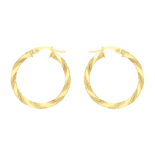 9ct Yellow Gold Flat Twist Hoop Earrings