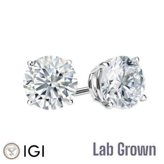 Lab Grown 18ct White Gold Brilliant Cut Diamond Stud Earrings 3.00ct