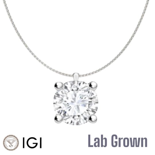 Lab Grown 18ct White Gold Brilliant Cut Diamond Pendant & Chain 3.00ct