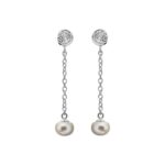 Sterling Silver Freshwater Pearl & Cubic Zirconia Drop Earrings