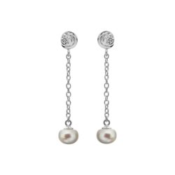 Sterling Silver Freshwater Pearl & Cubic Zirconia Drop Earrings
