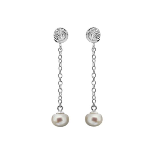 Sterling Silver Freshwater Pearl & Cubic Zirconia Drop Earrings