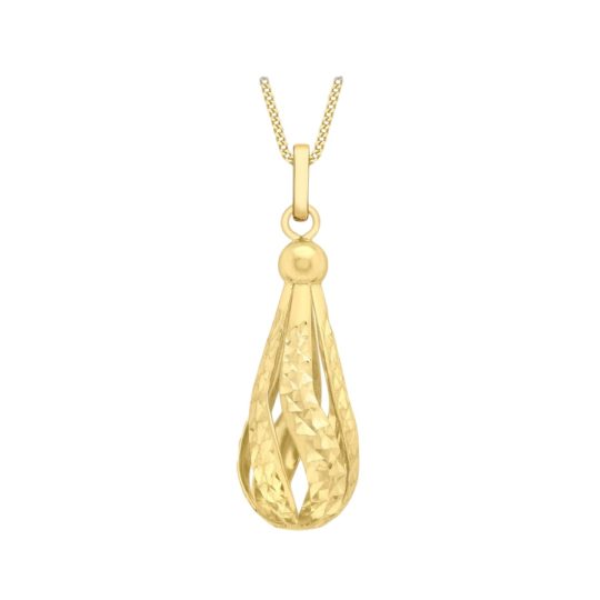 9ct Yellow Gold Diamond Cut Drop Pendant