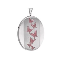 Sterling Silver Pink Butterfly Oval Locket