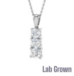 Lab Grown 9ct White Gold Brilliant Cut Diamond Trilogy Pendant & Chain 0.96ct
